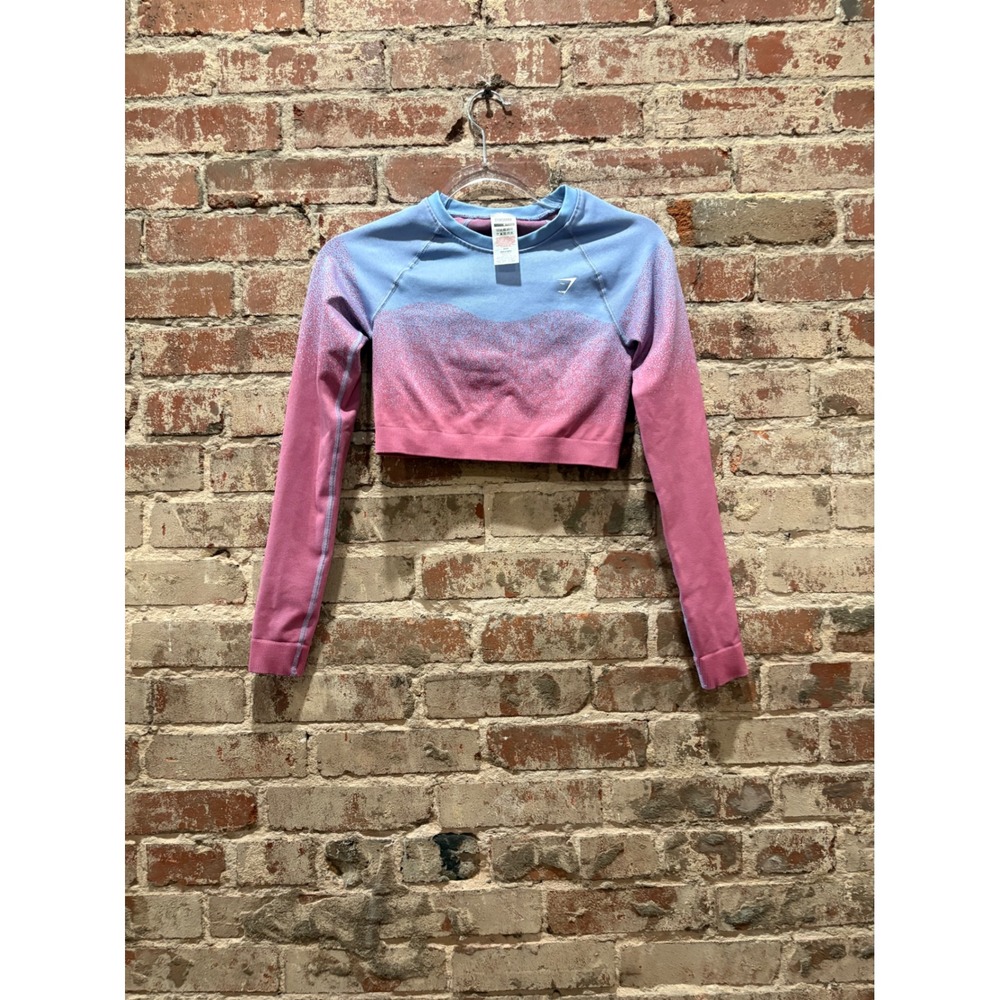 Gymshark Adapt Ombre Seamless Long Sleeve Crop Top Blue Pink Small